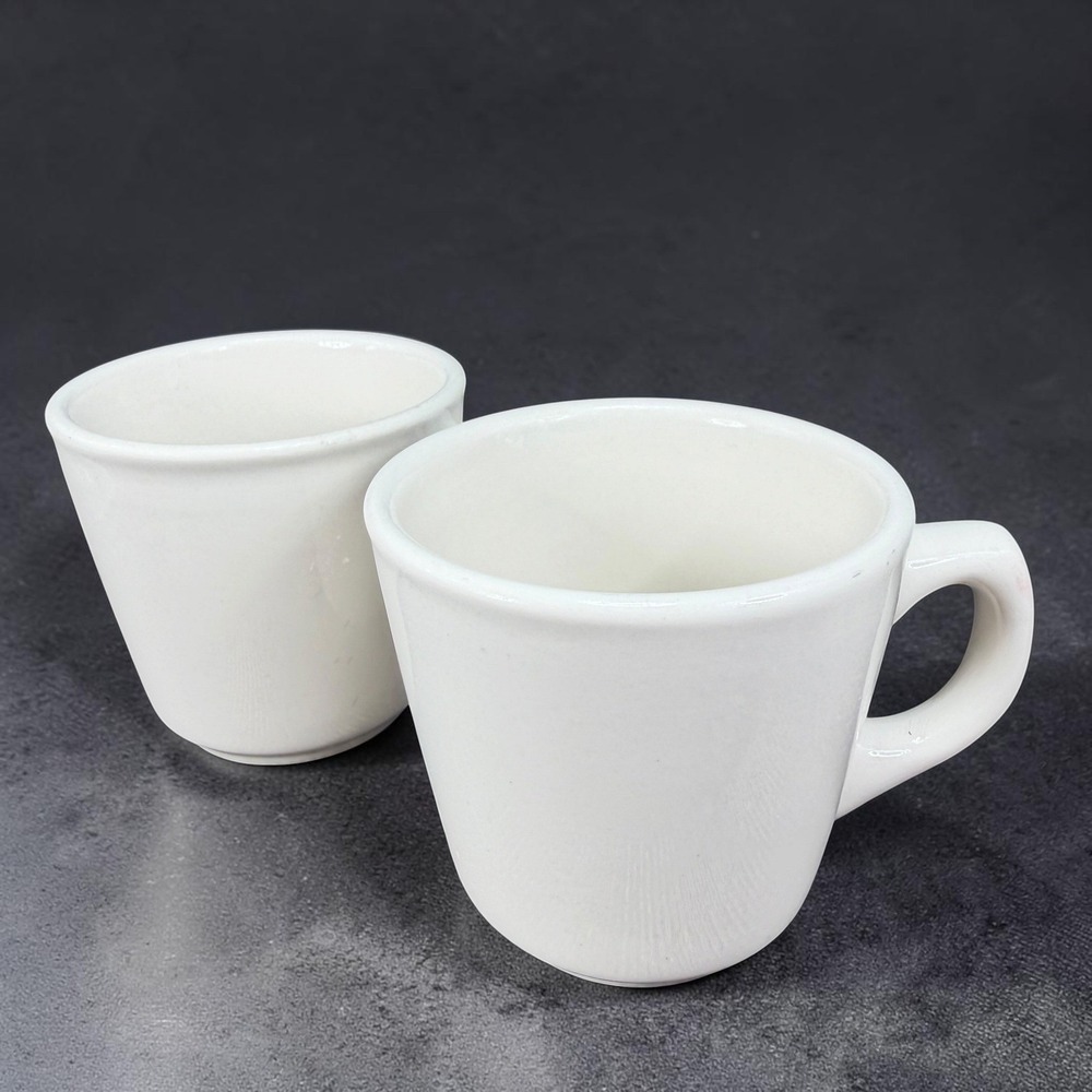 Buffalo China White Restaurant Ware Coffee Mugs Vintage Diner Style Set of 2